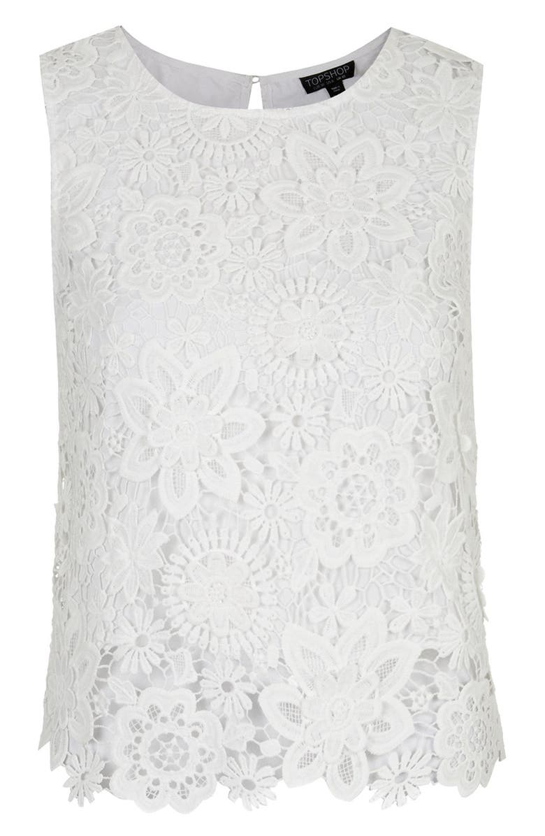 Topshop Floral Crochet Shell Top, Alternate, color, 