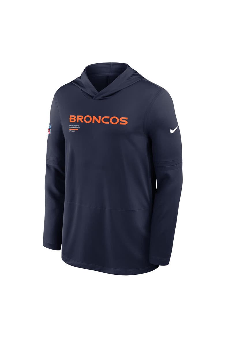 Men's Nike Navy Denver Broncos Sideline Pure Fury Performance Long Sleeve Hoodie T-Shirt, Alternate, color, Navy