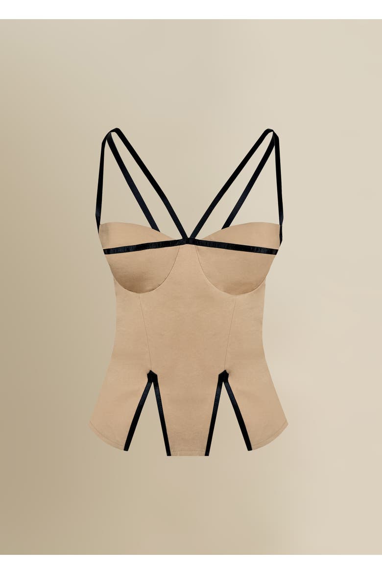 Madeleine Fitted Corset-Inspired Poplin Top, Main, color, Tan