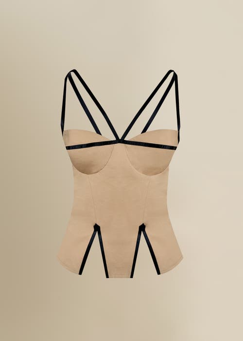 Contessa Mills Madeleine Fitted Corset-inspired Poplin Top In Neutral