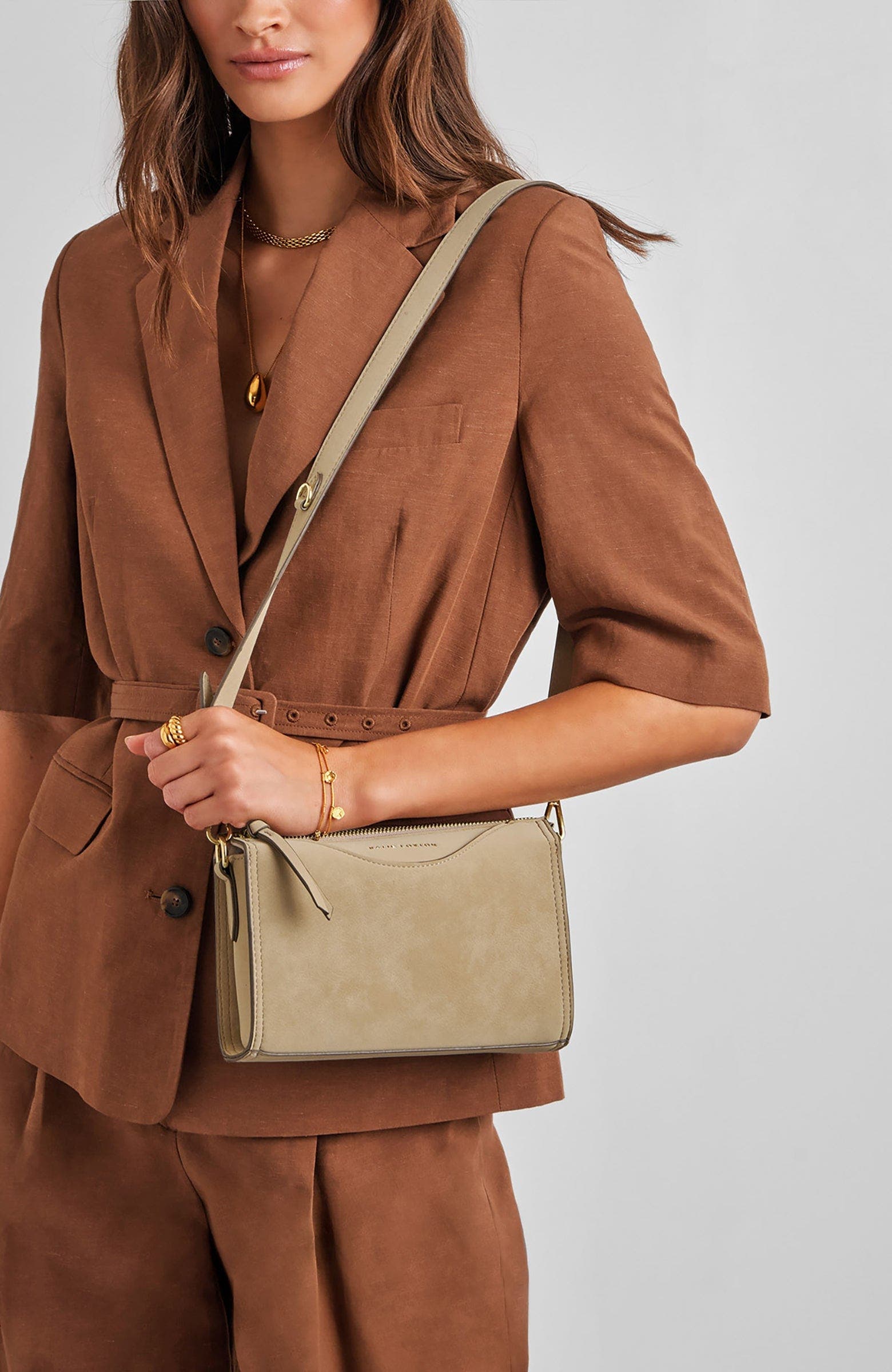 Katie Loxton Alba Crossbody Bag, Alternate, color, Desert Sand Suedette