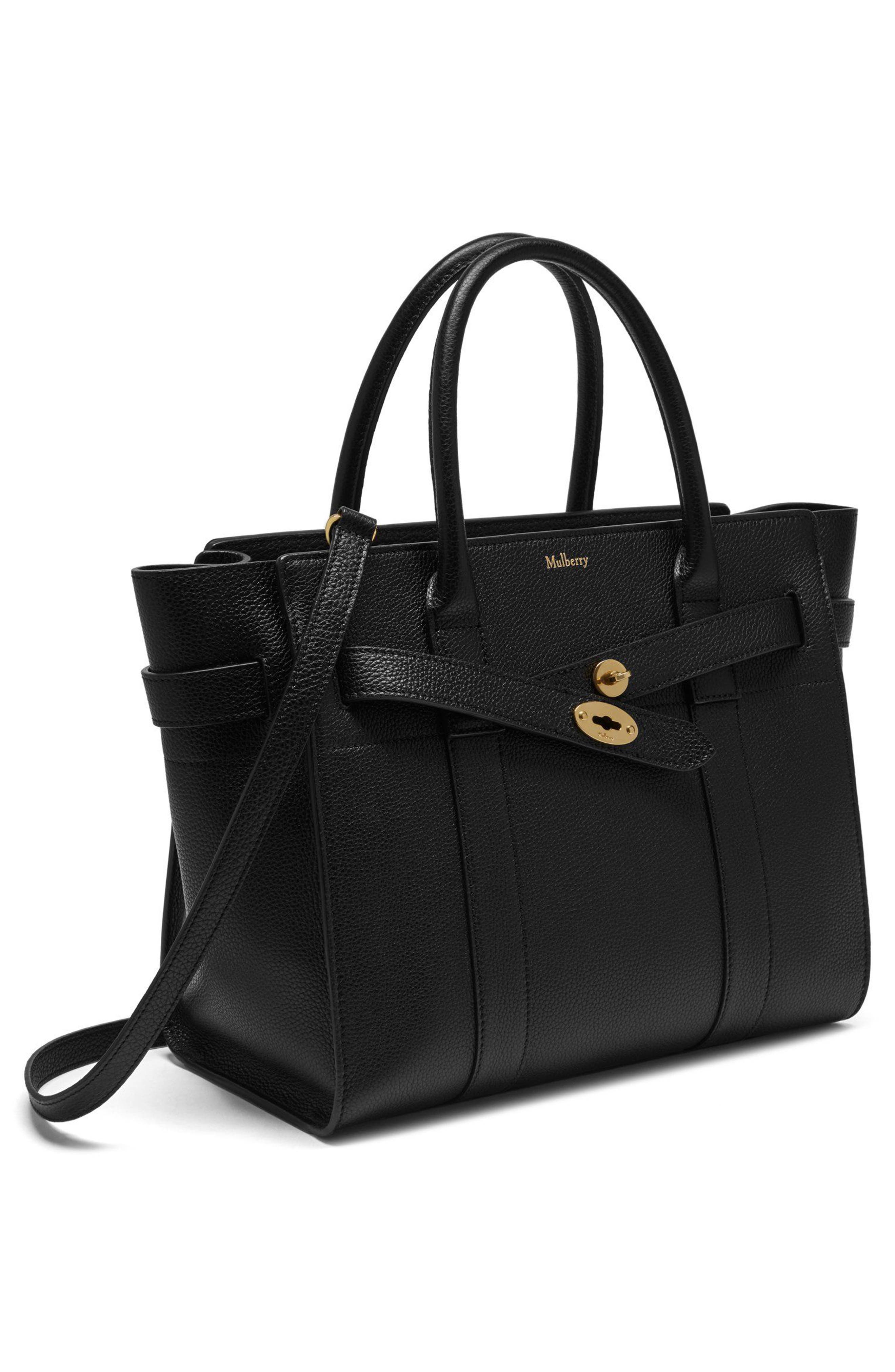 Mulberry Mini Zipped Bayswater Leather Tote, Alternate, color, A100 Black