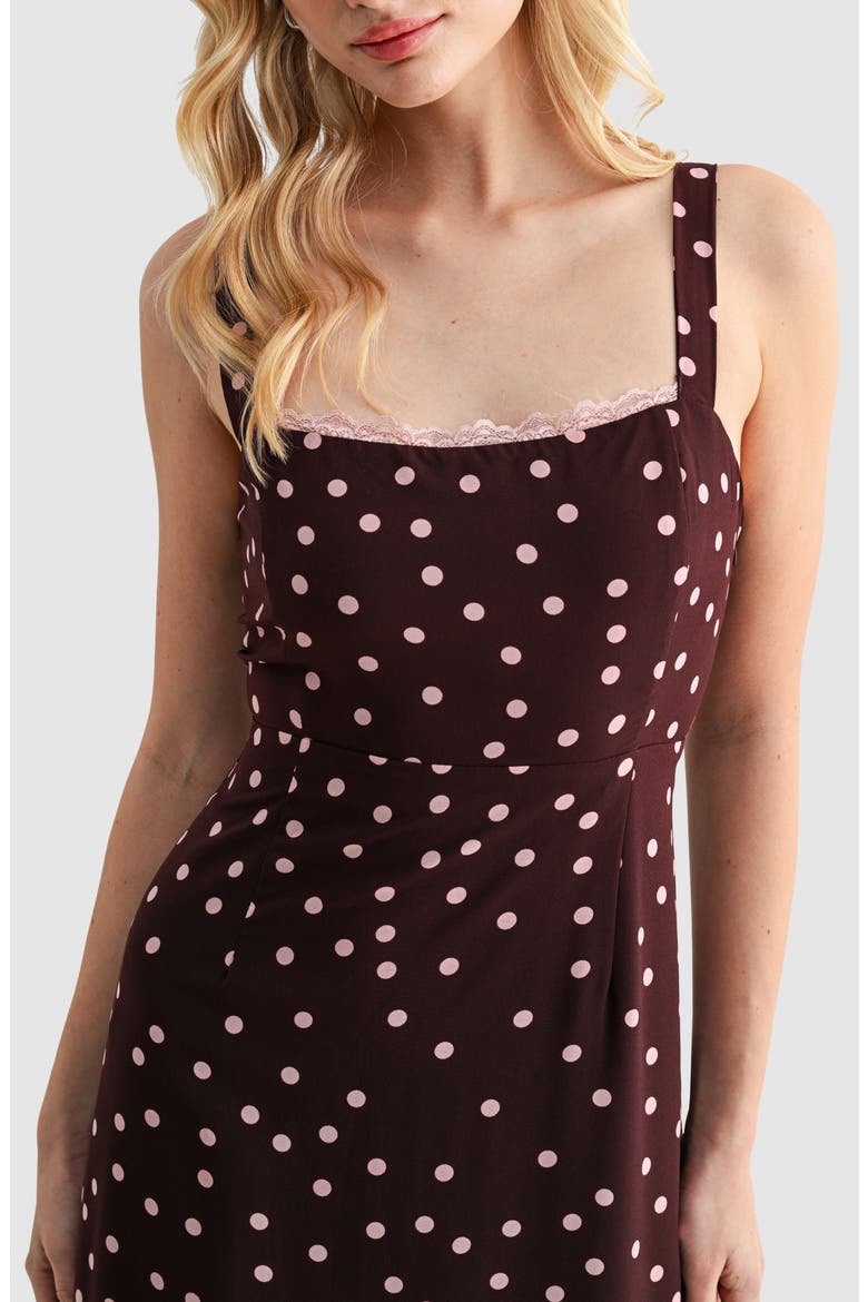 Polka Dot Tiered A-Line Midi Dress, Alternate, color, BURGUNDY PINK