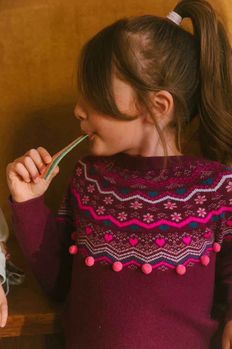 Girl's Fairisle Sweater Burgundy, Alternate, color, Amaranth
