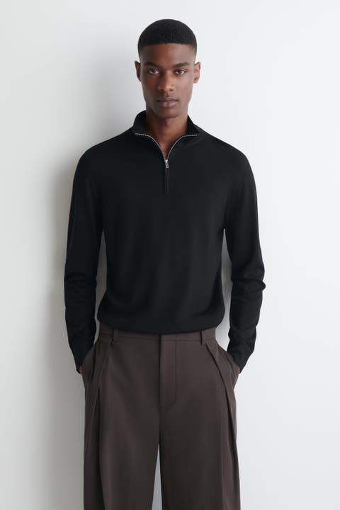 Merino Wool Zip-Up Mock-Neck Sweater