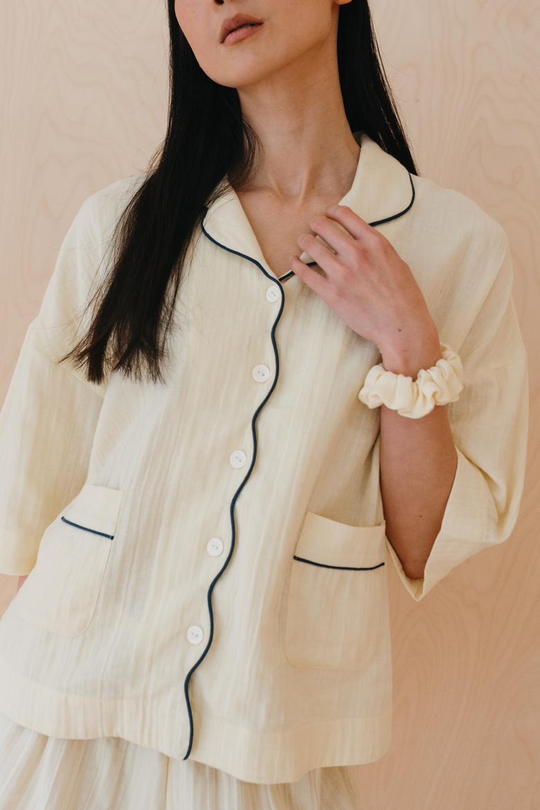 Cotton Gauze Short Pajamas, Alternate, color, Buttermilk