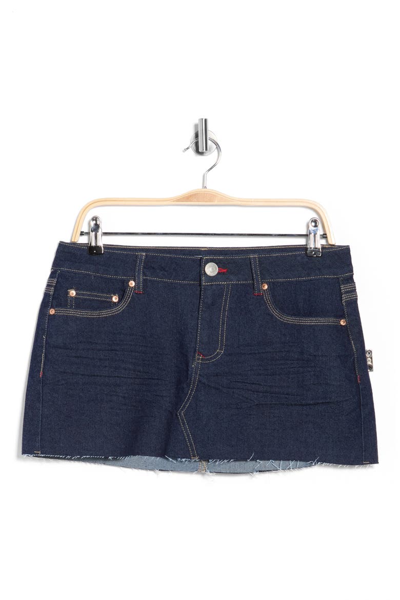 Raw Hem Denim Miniskirt, Alternate, color, DARK RINSE