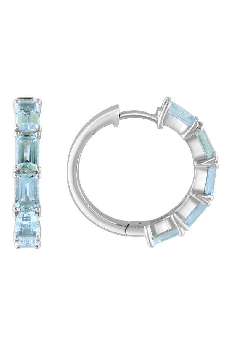 Sterling Silver Aquamarine Hoop Earrings, Main, color, BLUE