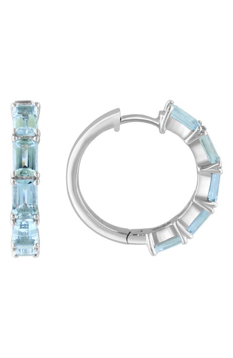 Sterling Silver Aquamarine Hoop Earrings