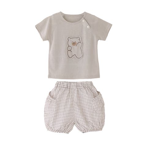 Bear Shirt & Checkered Shorts Set