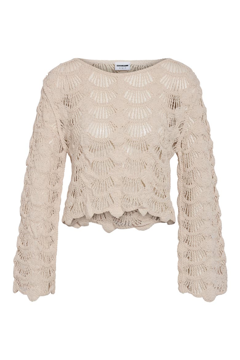 Lana Crochet Crop Sweater, Alternate, color, BIRCH