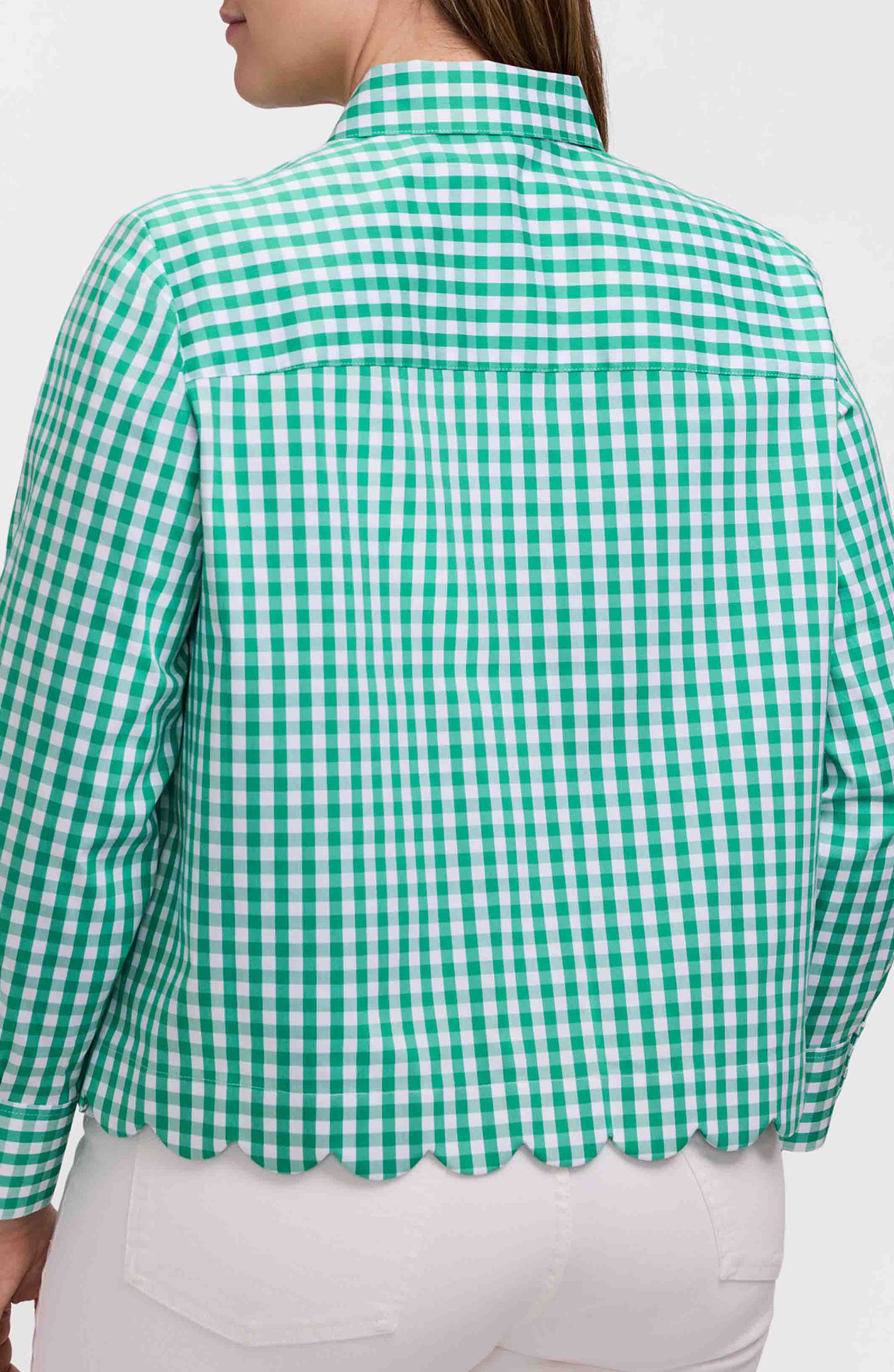 Scarlett Gingham Scallop Hem Button-Up Shirt - image 2