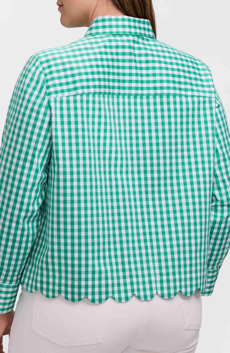 Foxcroft Scarlett Gingham Scallop Hem Button-Up Shirt, Alternate, color, Kelly Green/ White