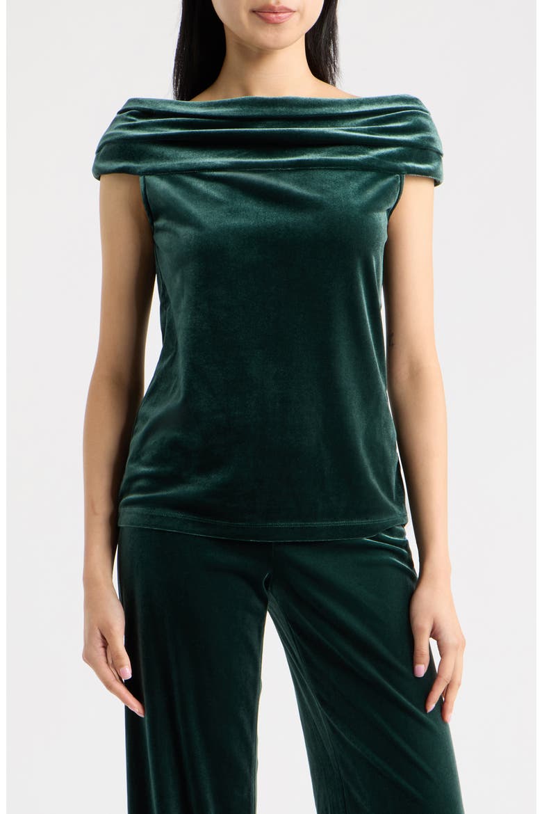 Draped Boat Neck Velvet Top, Main, color, PINE FOREST