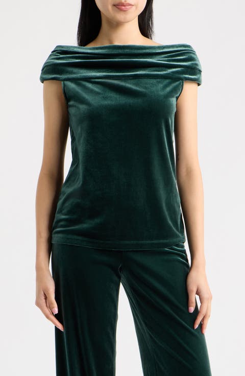Draped Boat Neck Velvet Top