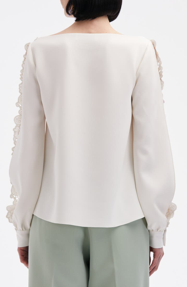 Oscar de la Renta Broderie Anglaise Long Sleeve Top, Alternate, color, Ivory