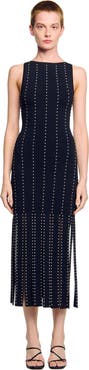 SANDRO Fringed knit midi dress
