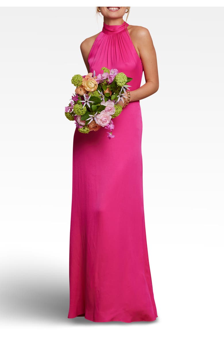 Tilly Satin High Neck Bridesmaid Dress, Alternate, color, Hot Pink