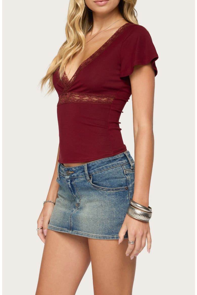 Yvetta Lacy Flutter Sleeve Top, Alternate, color, BURGUNDY