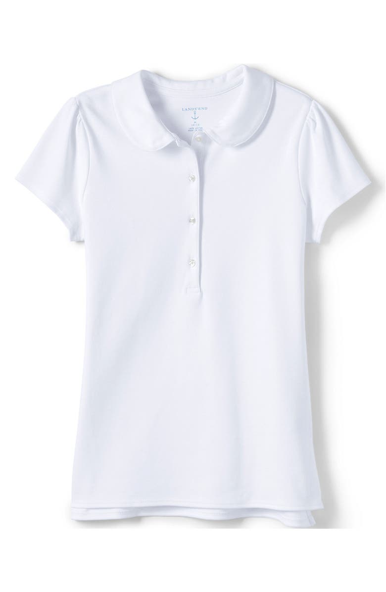 Lands' End Girls Short Sleeve Peter Pan Collar Polo Shirt, Alternate, color, White