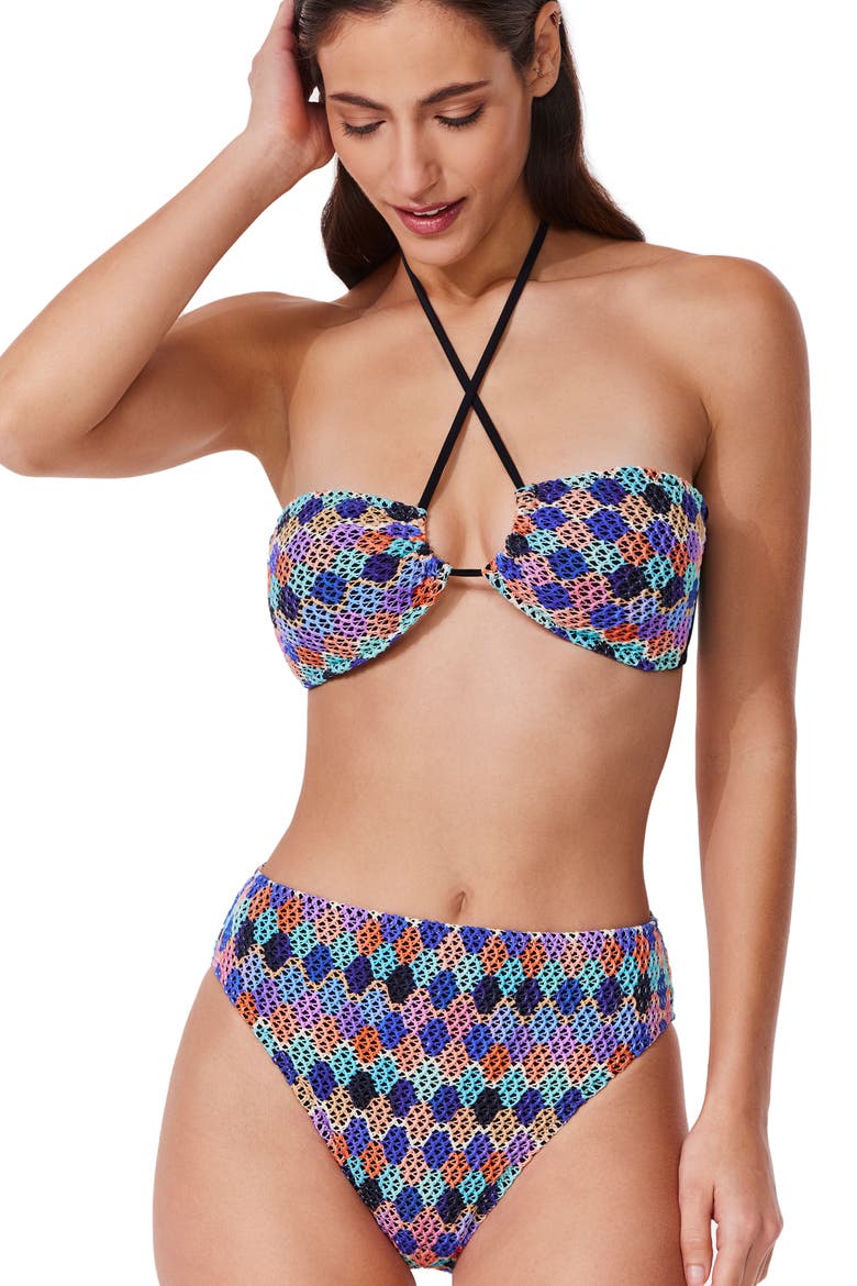 Retro Riviera Bandeau Halter Netted Crochet Bikini Top, Alternate, color, Multi
