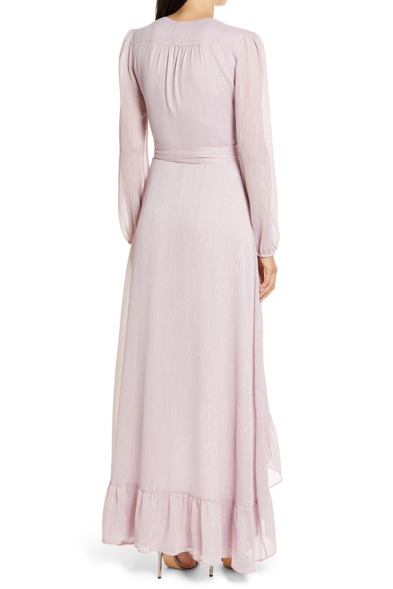 The Meryl Long Sleeve Metallic Chiffon Wrap Gown, Alternate, color, LILAC