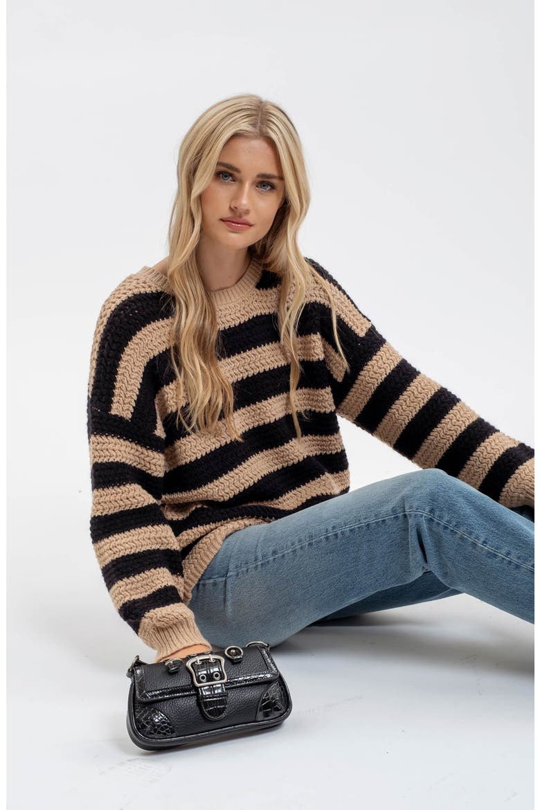 Relaxed Stripe Pullover Sweater, Alternate, color, TAUPE