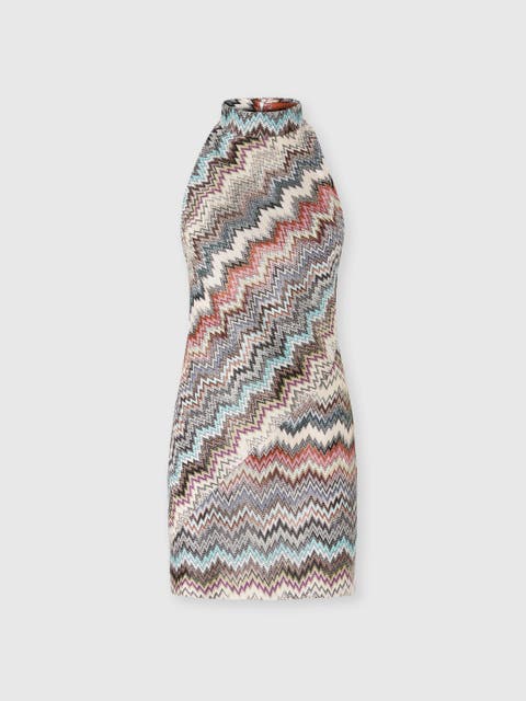 Mini Dress With Halter Neckline And Raschel Detailing