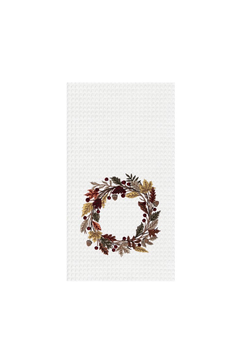 Harvest Wreath Embroidered Autumnal Fall Towel, Main, color, Brown