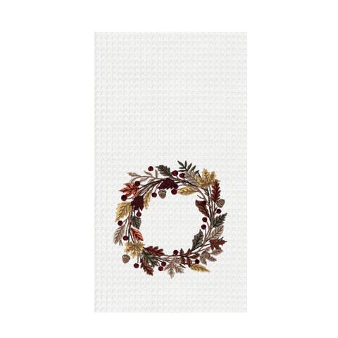 Harvest Wreath Embroidered Autumnal Fall Towel