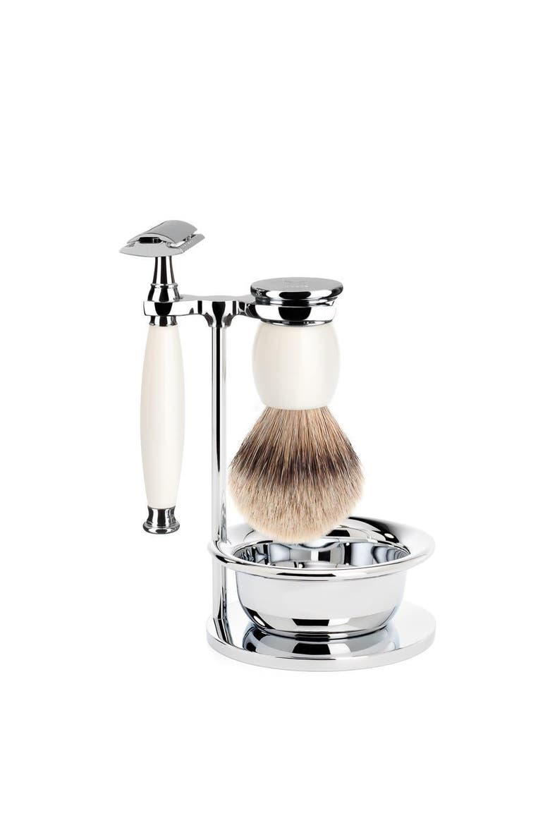 Sophist Porcelain 4-Piece Silvertip Badger & Safety Razor Shaving Set, Main, color, White