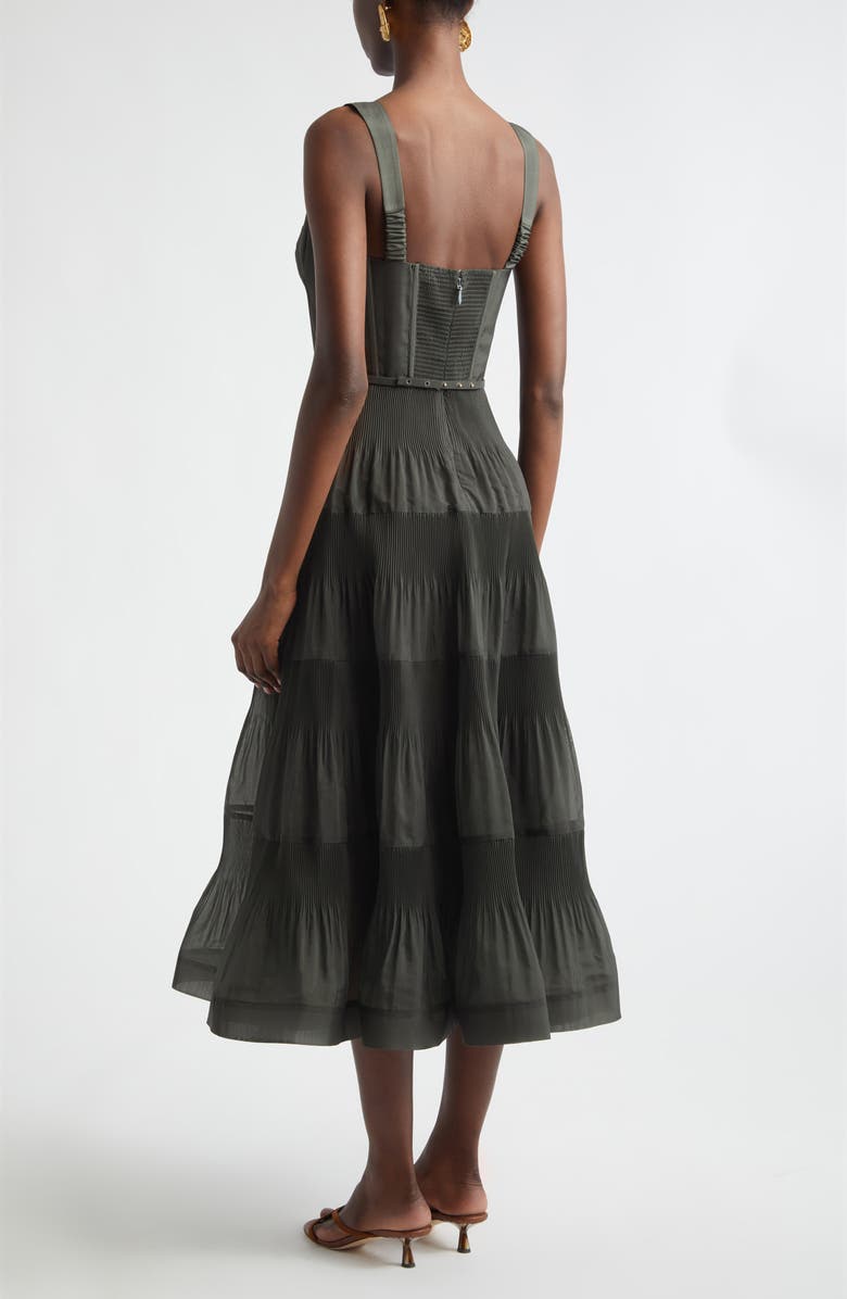 Zimmermann Pleated Corset Midi Dress, Alternate, color, Olive