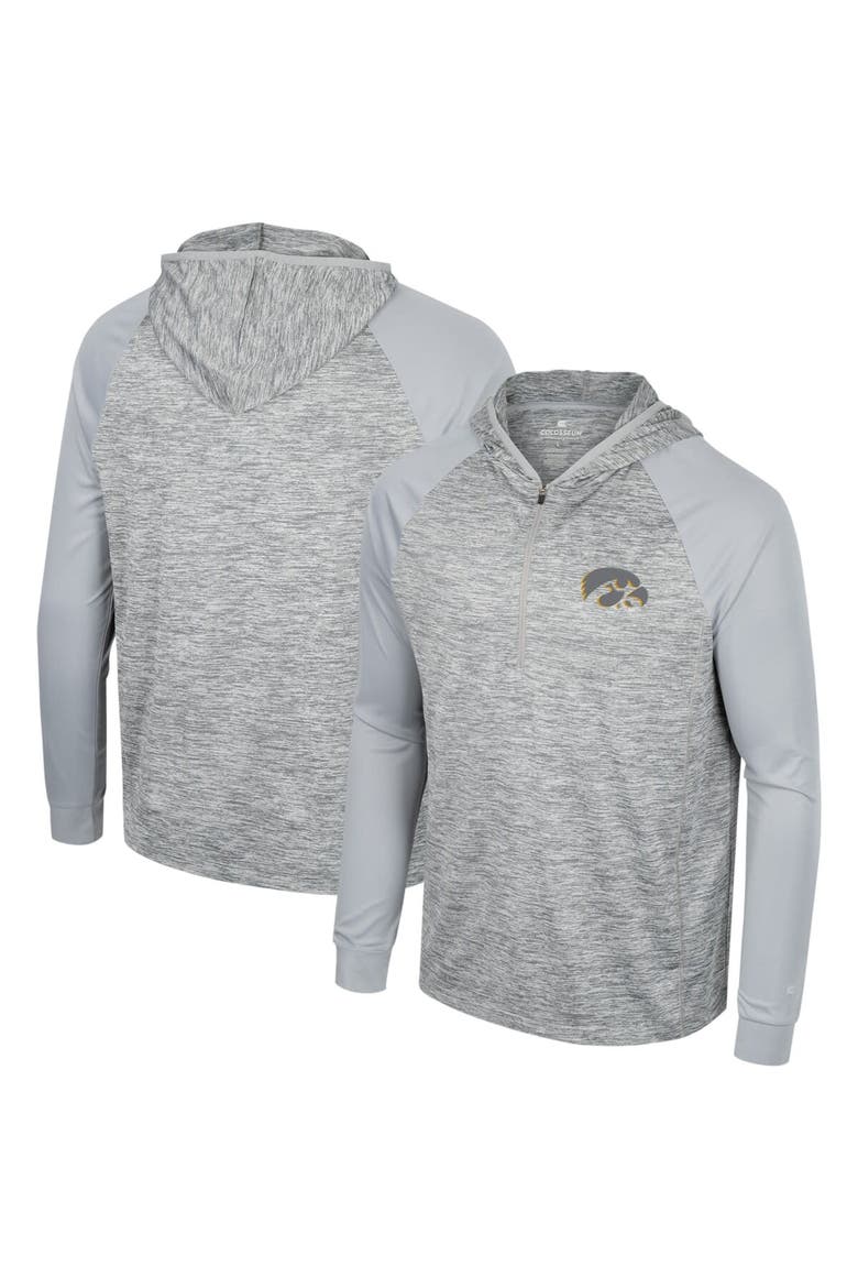 Men's Colosseum Gray Iowa Hawkeyes Cybernetic Raglan Quarter-Zip Hooded Top, Alternate, color, Gray