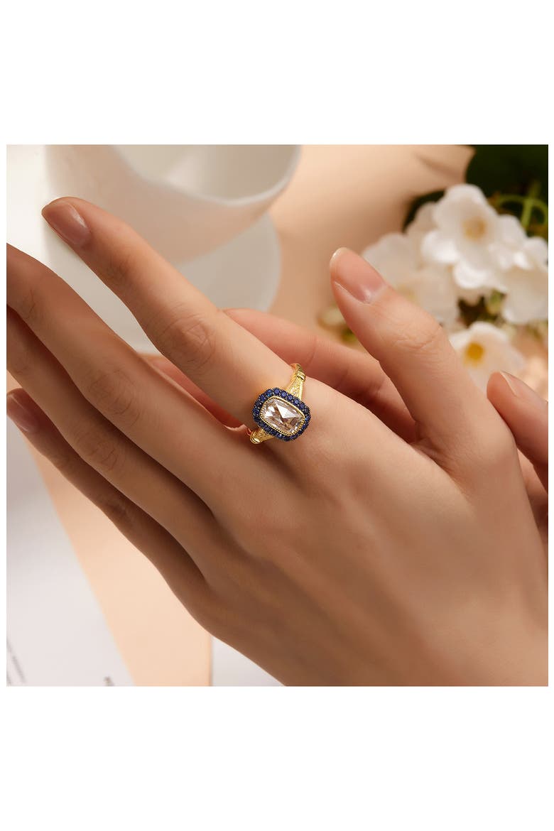 Simulated Diamond & Sapphire Art Deco Ring, Alternate, color, WHITE