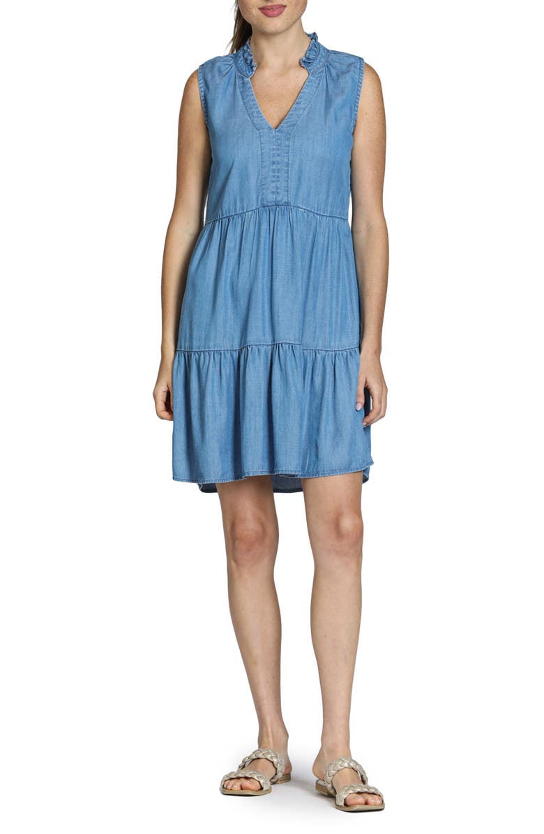 APNY Sleeveless Tiered Dress, Main, color, Light Indigo