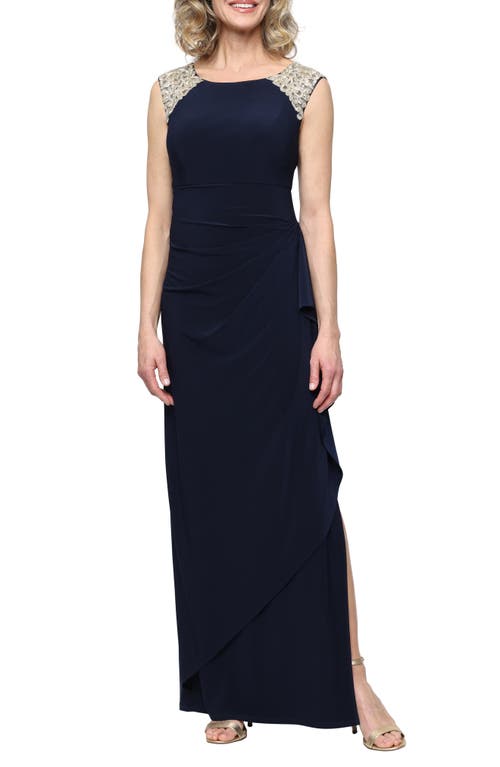 Alex Evenings Embroidered Body-con Gown In Blue
