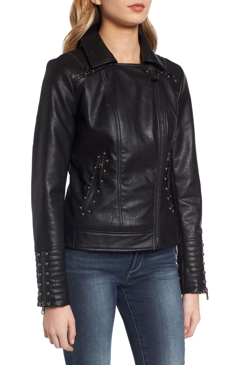 Steve Madden Studded Faux Leather Biker Jacket, Alternate, color, 