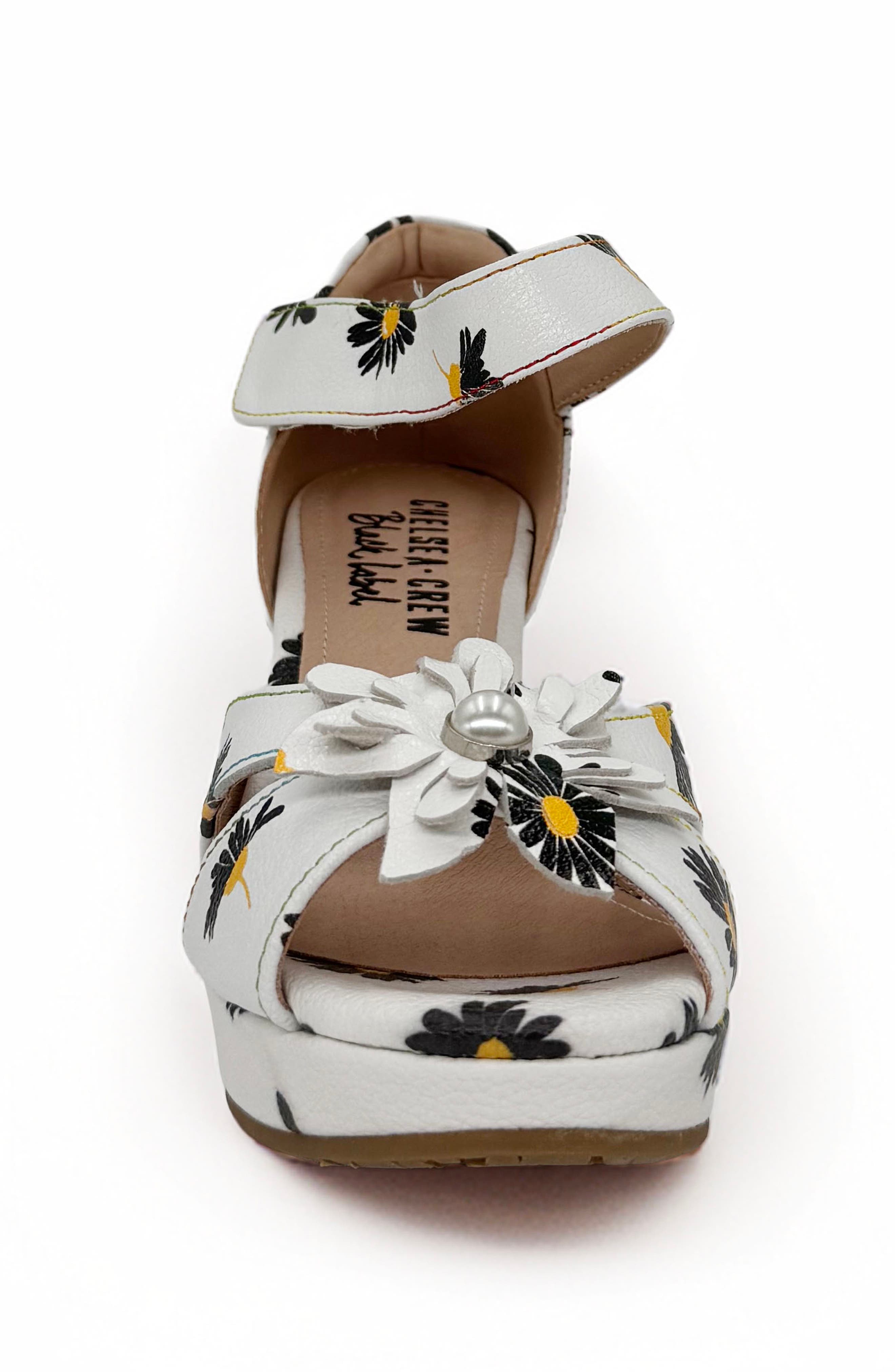 CHELSEA CREW Daisy Ankle Strap Platform Sandal, Alternate, color, White/ Black Daisy