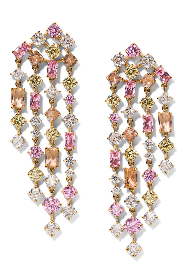 Sunshower Crystal Cascade Drop Earrings, Main, color, GOLD/ PINK