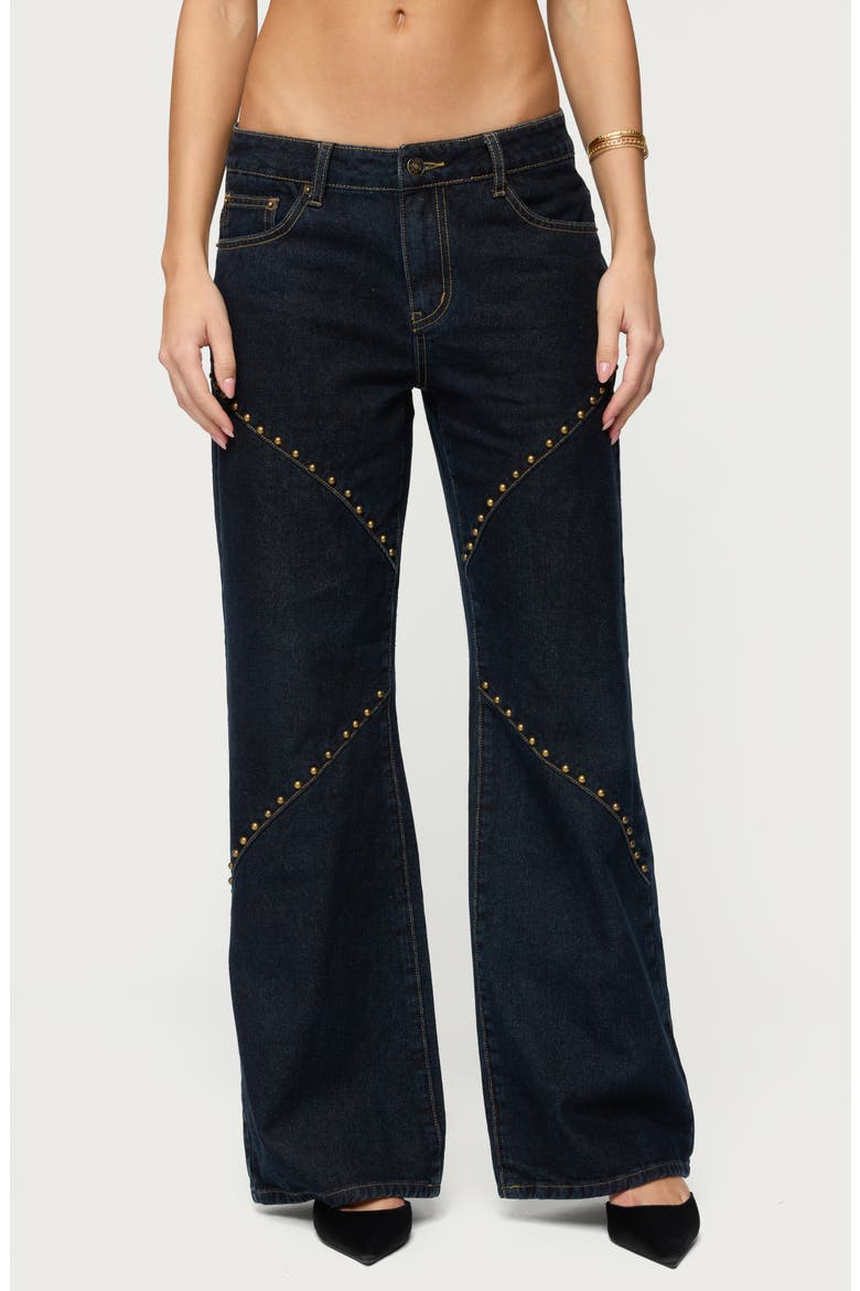 Charla Studded Low Rise Baggy Jeans, Main, color, INDIGO-BLUE-RAW-WASH