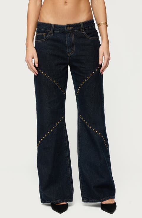 Charla Studded Low Rise Baggy Jeans