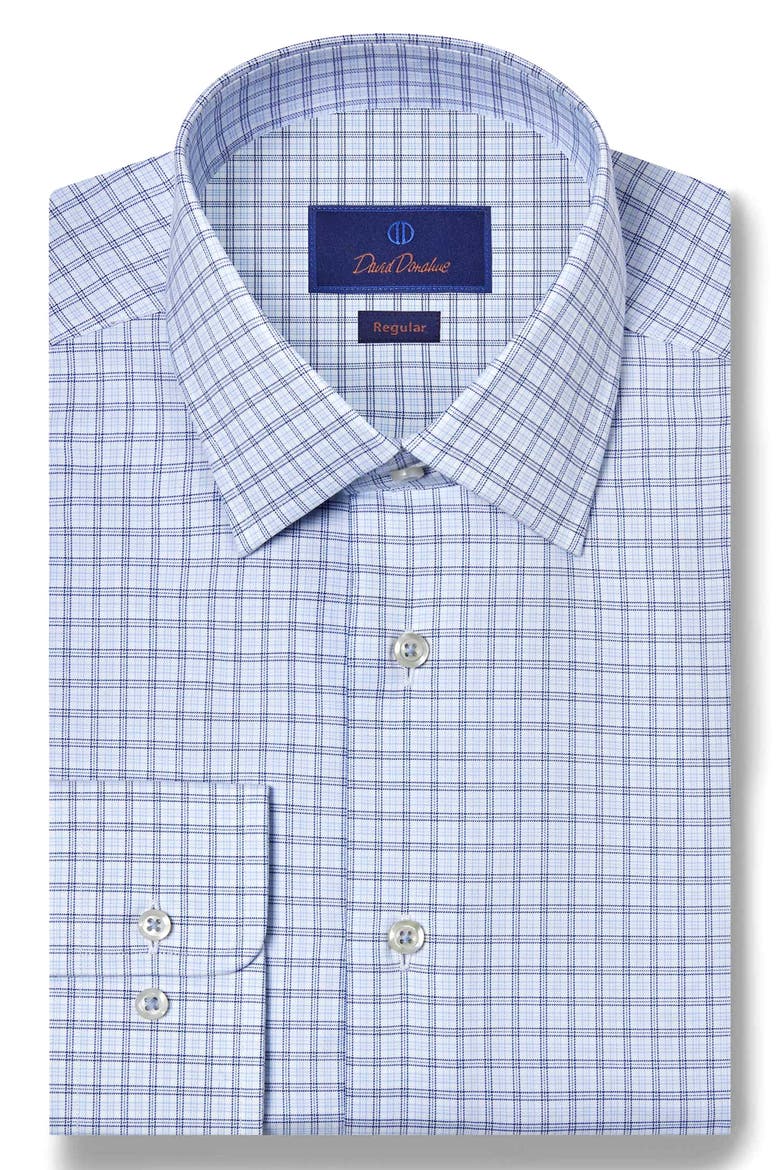 Regular Fit Check Print Cotton Twill Dress Shirt, Main, color, BLUE/ SKY
