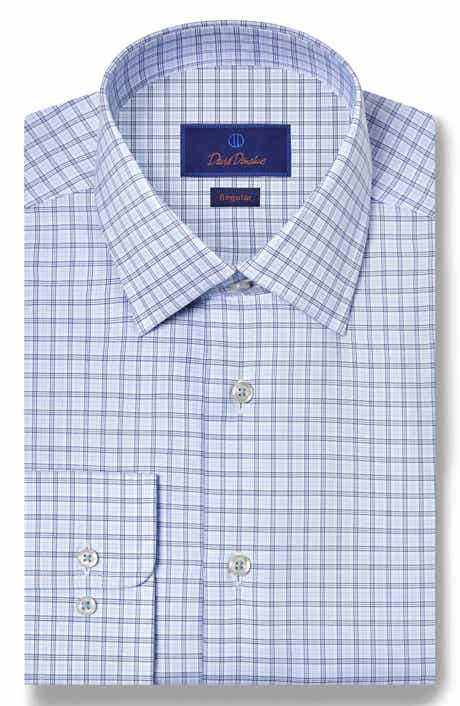 David Donahue Regular Fit Check Print Cotton Twill Dress Shirt