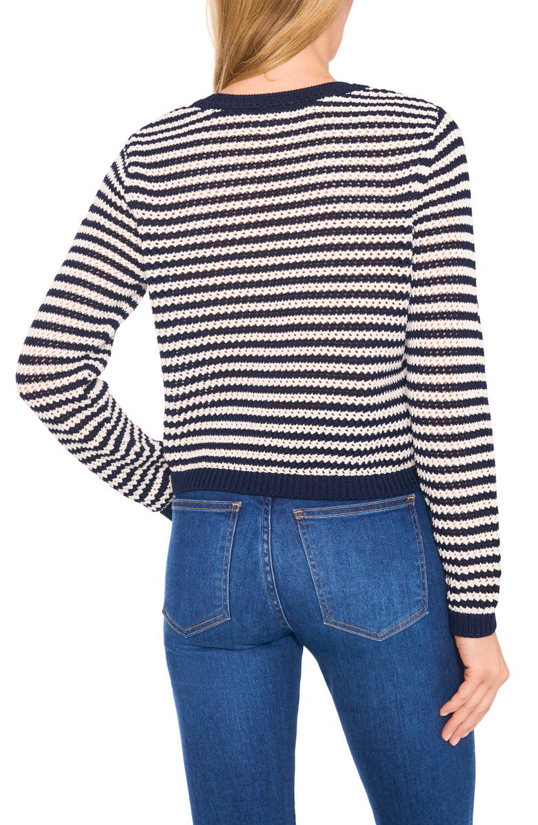 CeCe Stripe Open Stitch Cardigan, Alternate, color, Classic Navy