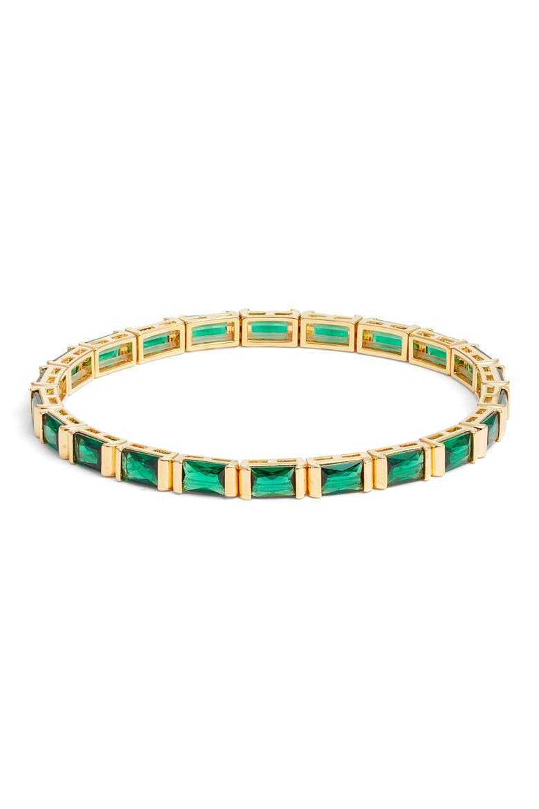 Cubic Zirconia Stretch Bracelet, Main, color, EMERALD- GOLD