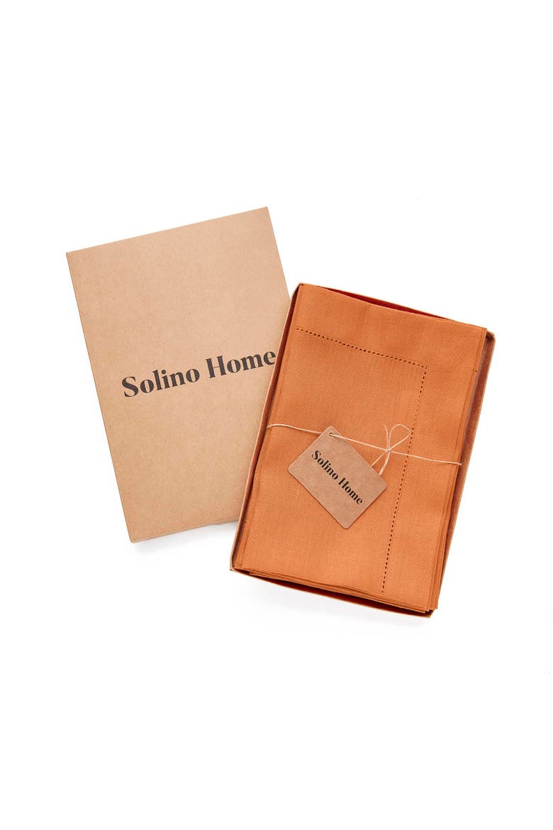 Linen Dinner Napkins Set of 4, 20 x 20" - Classic Hemstitch, Alternate, color, Pumpkin