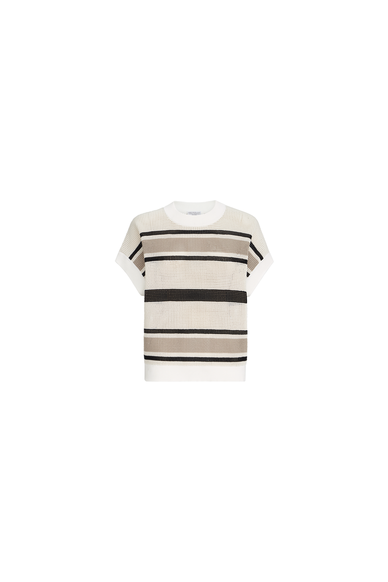 Cotton net knit T-shirt, Alternate, color, White