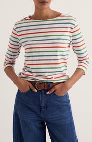 Seasalt Cornwall Sailor Stripe Three Quarter Sleeve Organic Cotton T-Shirt