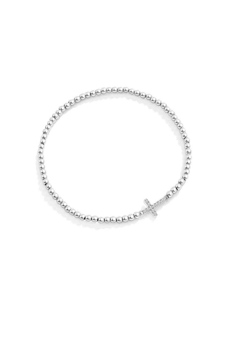 Gold Beaded Cross Stretch Bracelet, Main, color, Silver