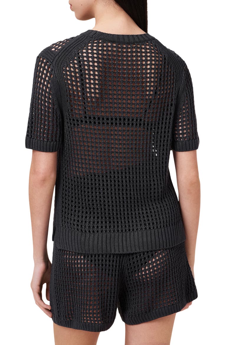 Paloma Open Stitch Short Sleeve Sweater, Alternate, color, CHARCOAL GREY